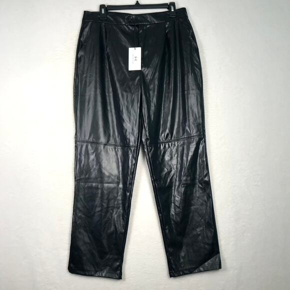 Halston Faux Leather Pleated Pants Medium Trouser Shiny Quiet Academia Baggy - Picture 3 of 10